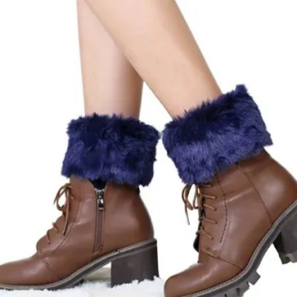 Navy Blue Faux Fur Boot Cuffs, NWOT - Picture 2 of 5